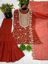 Tew Heavy Georgette Embroidery Work Top With Sharara Dupatta Exporters In India